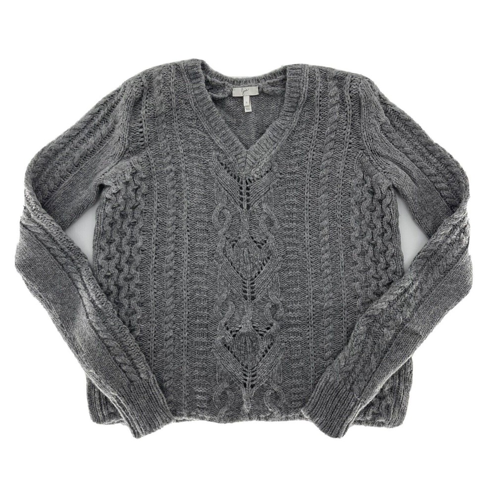 Joie V Neck Long Sleeve Chunky Sweater Solid Gray Alpaca Wool Blend Womens S